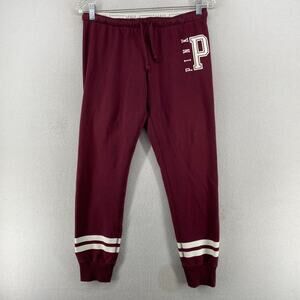 VICTORIA'S SECRET PINK Pants S Sweat Fleece Jogger Stretch Gym Drawstring Maroon